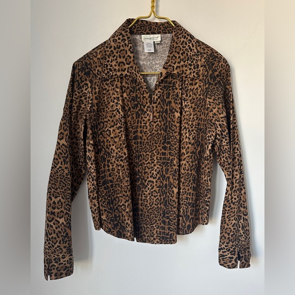Coldwater Creek Jackets & Blazers - Coldwater Creek Brown Leopard Print Lightweight Zip Shirt Style Jacket Petite M